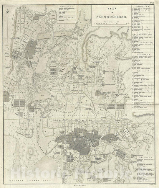 Historic Map : Plan of The City of Secunderabad, Telangana, India, Pharoah, 1854, Vintage Wall Art