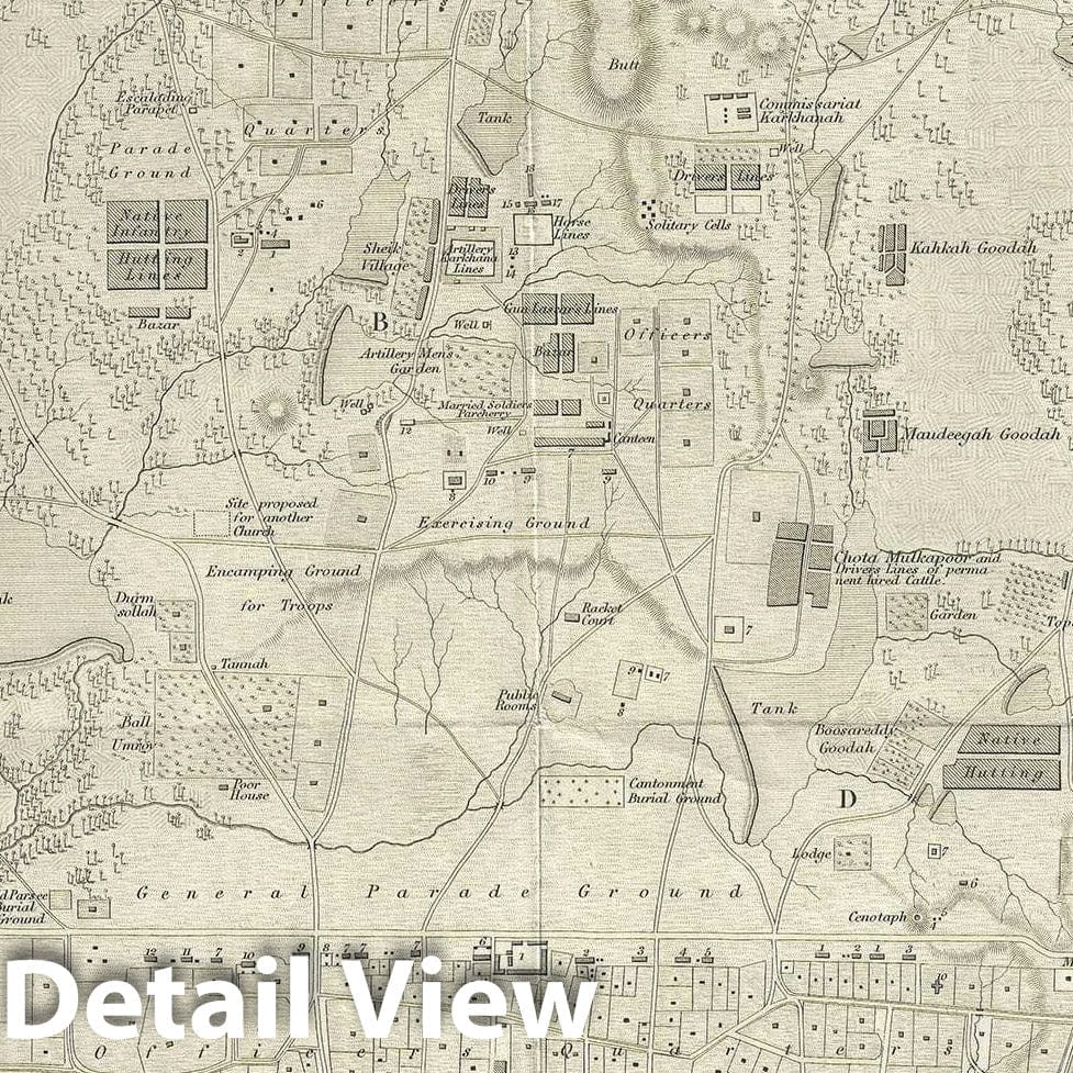 Historic Map : Plan of The City of Secunderabad, Telangana, India, Pharoah, 1854, Vintage Wall Art