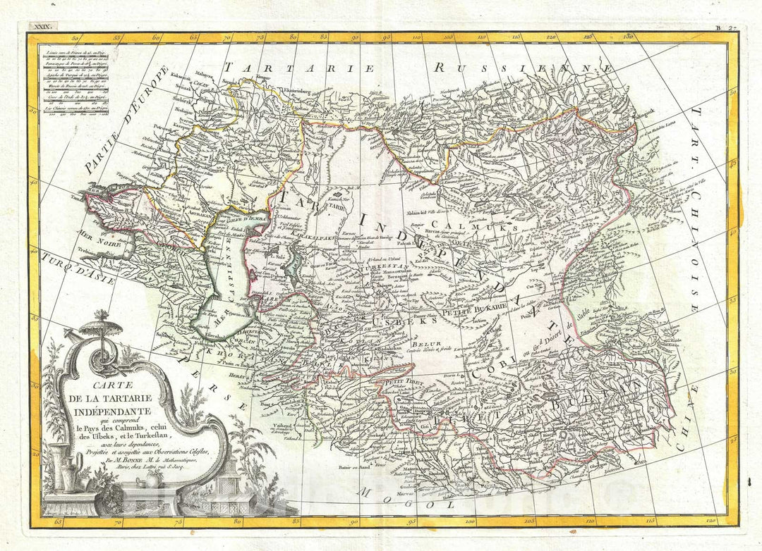 Historic Map : Central Asia, Bonne, 1771, Vintage Wall Art