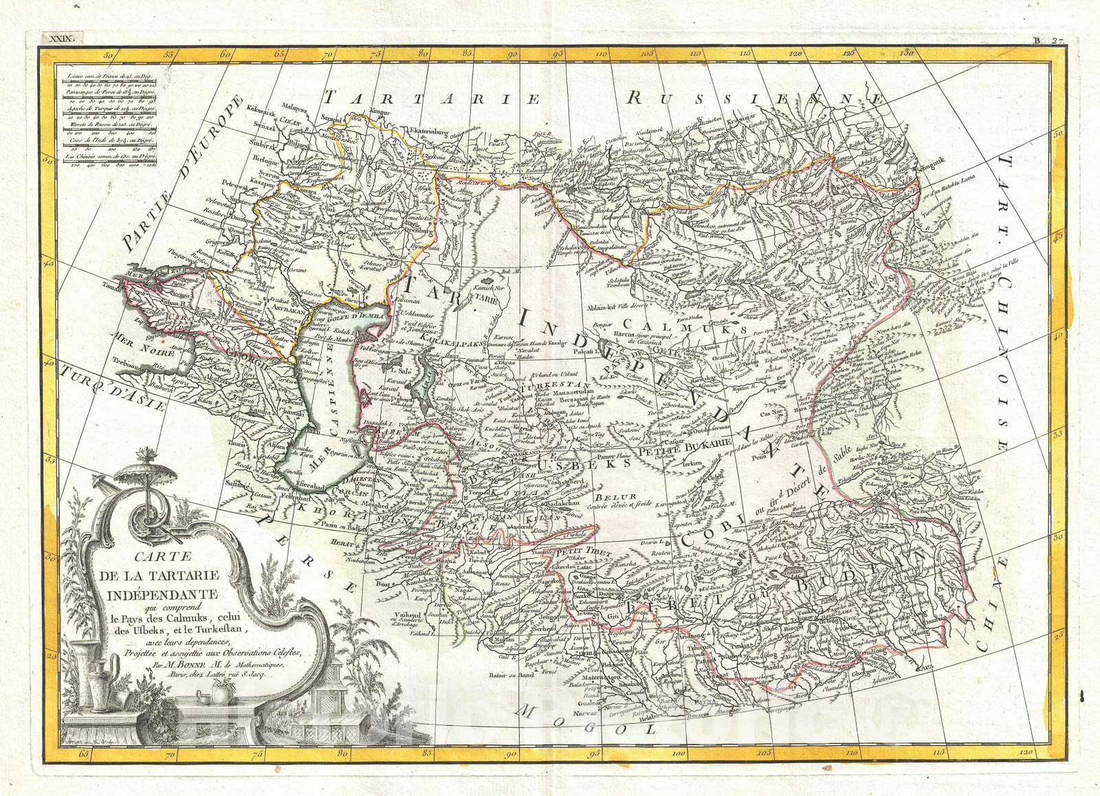 Historic Map : Central Asia, Bonne, 1771, Vintage Wall Art