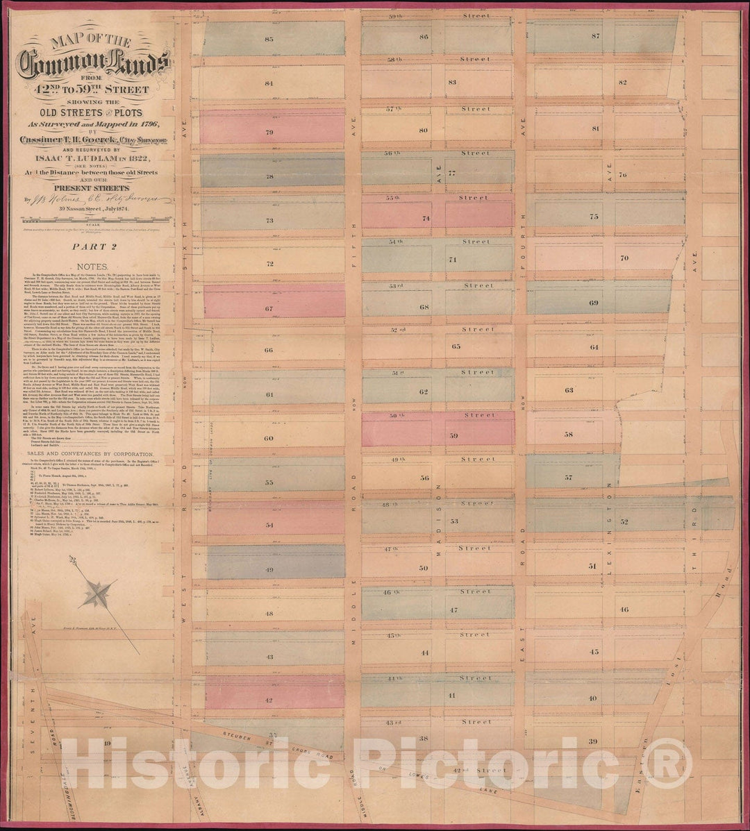 Historic Map : Midtown Manhattan, New York City Including Times Square, Holmes, 1874, Vintage Wall Art