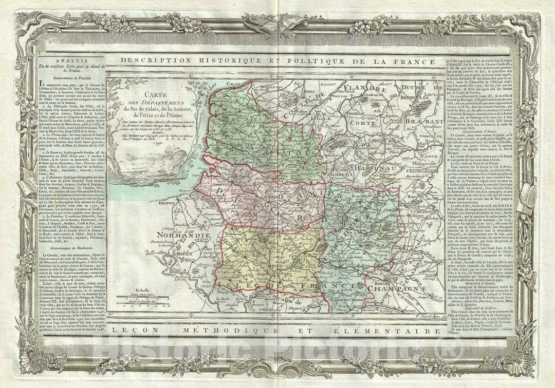 Historic Map : The Picardy Region in Northern France, Desnos, 1786, Vintage Wall Art