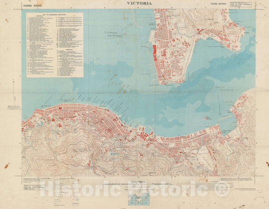 Historic Map : General Staff War Office Map of Victoria, Hong Kong, 1945, Vintage Wall Art