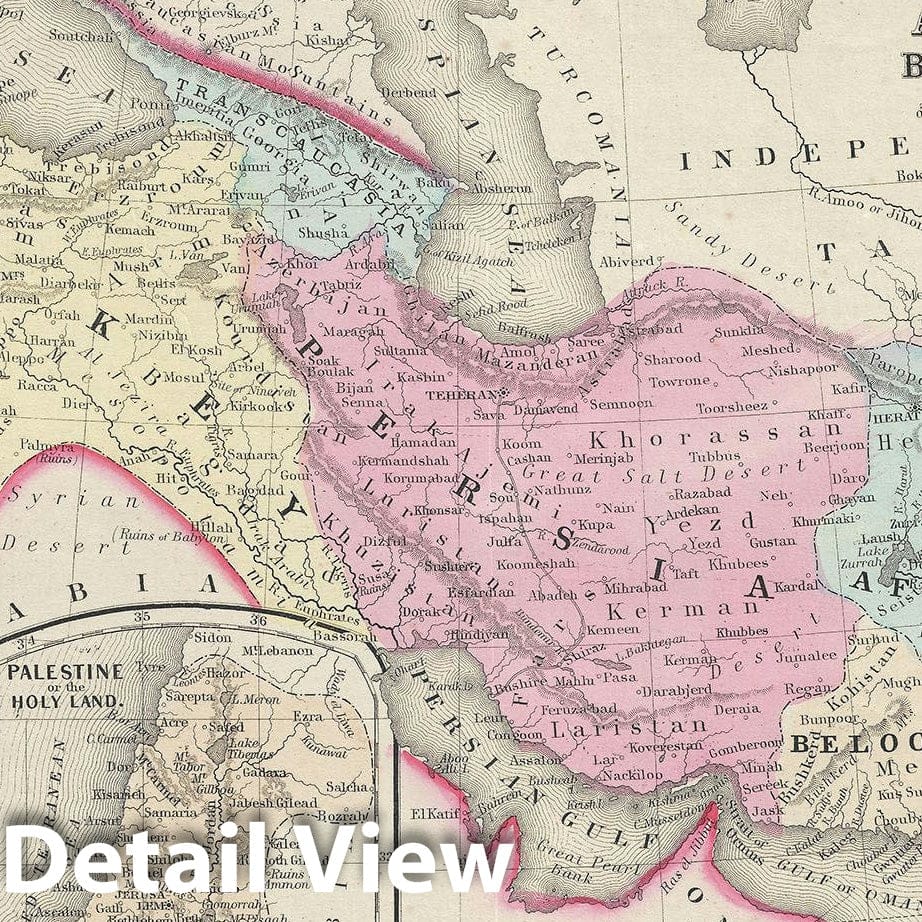 Historic Map : Persia, Afghanistan and Turkey, Mitchell, 1867, Vintage Wall Art