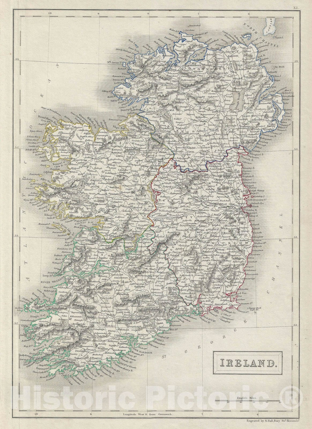 Historic Map : Ireland in Provinces, Black, 1840, Vintage Wall Art