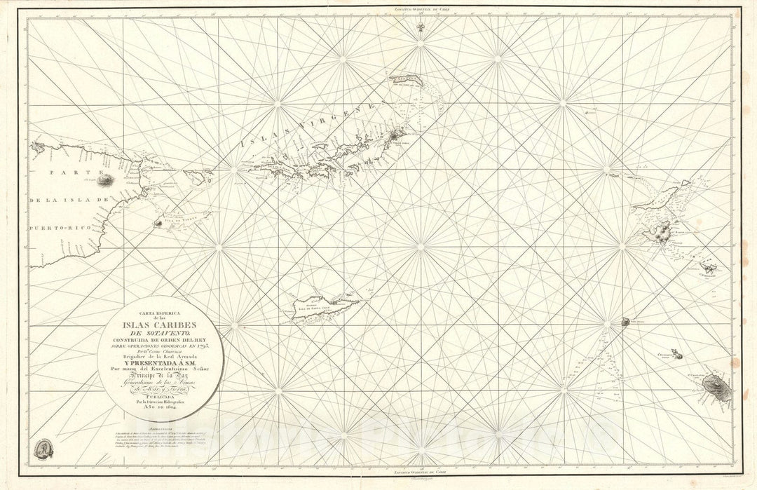 Historic Map : Nautical Chart The Virgin Islands, Direccion Hidrografica, 1804, Vintage Wall Art