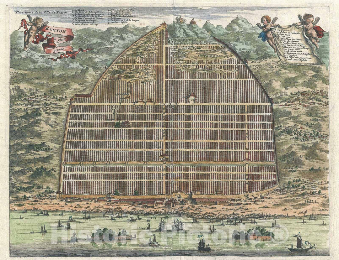 Historic Map : Plan of Guangzhou, China, Van Der Aa, 1670, Vintage Wall Art