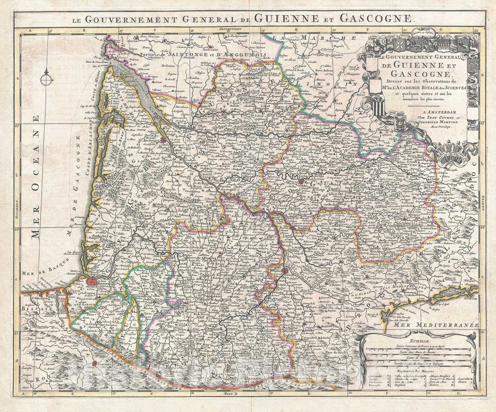 Historic Map : The Bordeaux Wine Region "Gironde, Gascogne, Guienne", Covens and Mortier, 1742, Vintage Wall Art