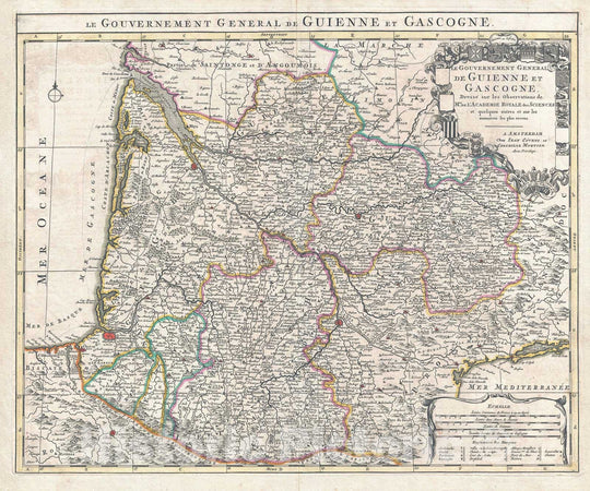 Historic Map : The Bordeaux Wine Region "Gironde, Gascogne, Guienne", Covens and Mortier, 1742, Vintage Wall Art