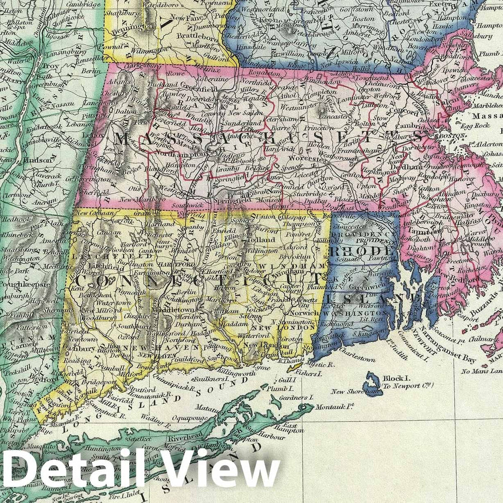 Historic Map : New England, New York and New Jersey, S.D.U.K., 1848, Vintage Wall Art