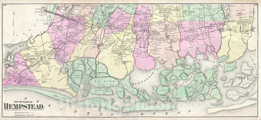 Historic Map : South Hempstead, Long Island, New York, Beers, 1873, Vintage Wall Art