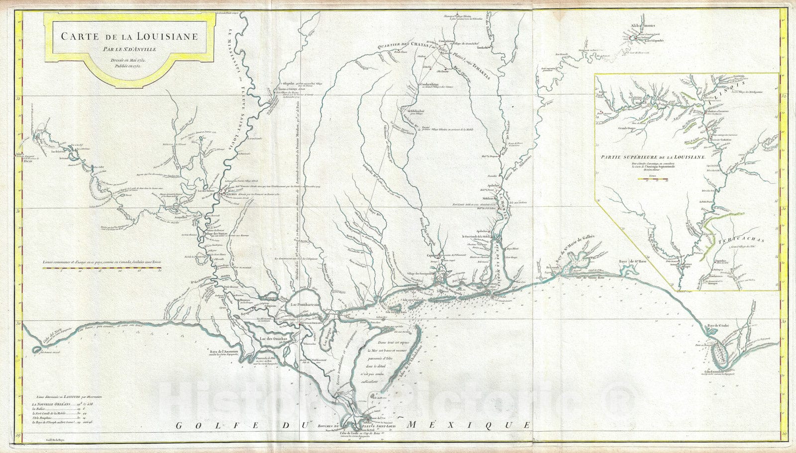 Historic Map : The Gulf Coast and Mississippi River Delta, Anville, 1752, Vintage Wall Art