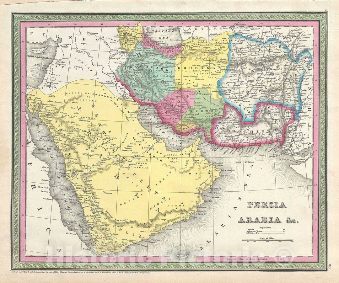 Historic Map : Persia and Arabia, Mitchell, 1854, Vintage Wall Art