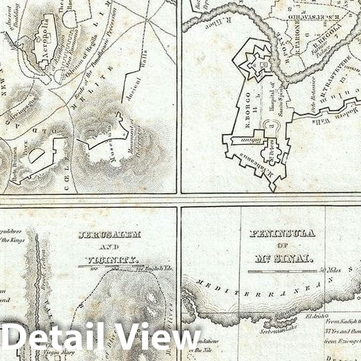 Historic Map : The Ancient Cities of Athens, Rome, Jerusalem and The Sinai Peninsula, BraArtd, 1835, Vintage Wall Art