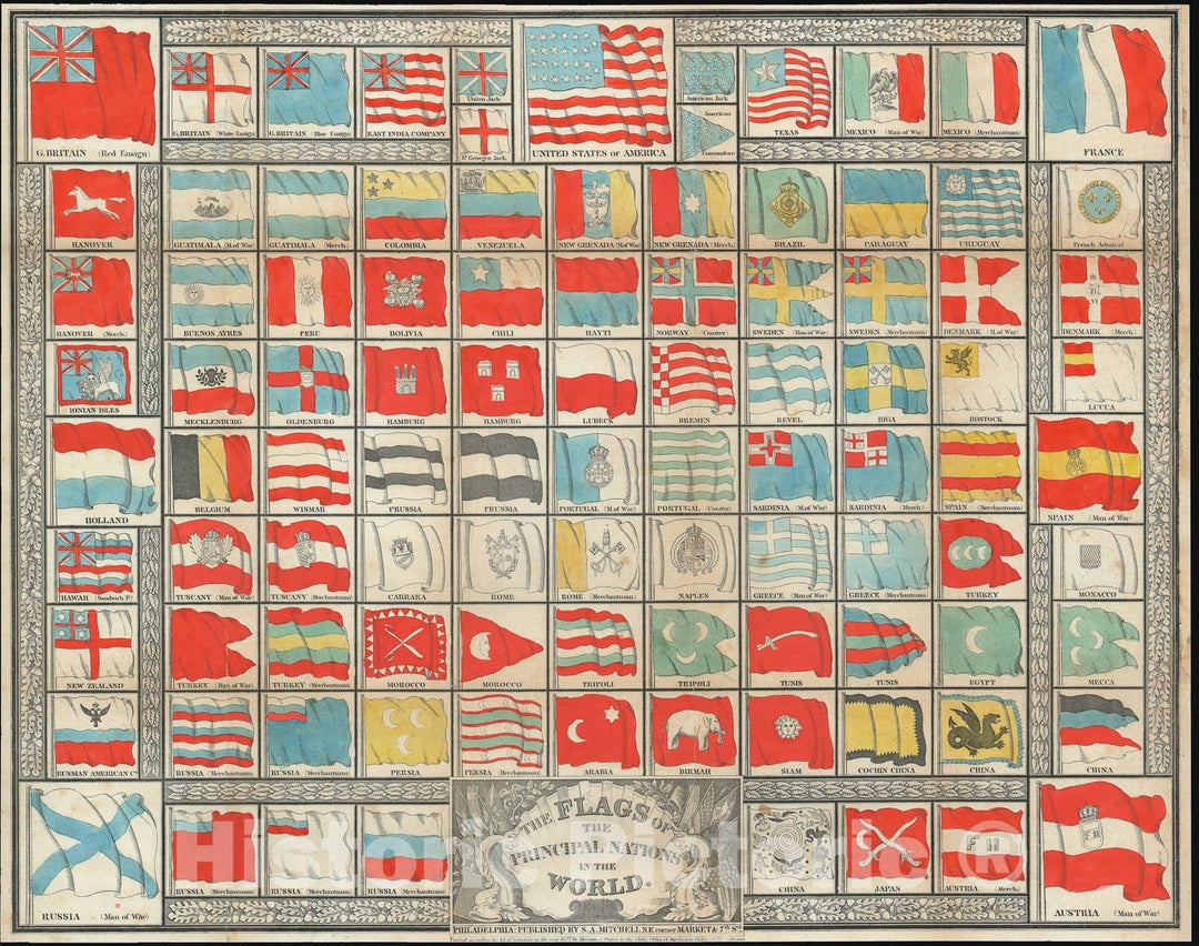 Historic Map : Flag Chart "w/ Republic of Texas", Hinman and Dutton, 1837, Vintage Wall Art