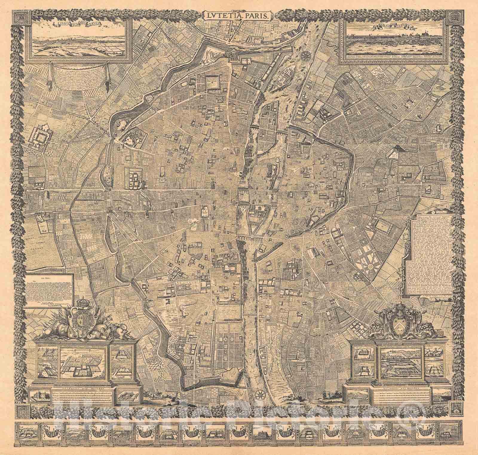 Historic Map : Paris, France "c. 1900 Taride reissue", Gomboust, 1652 v1, Vintage Wall Art