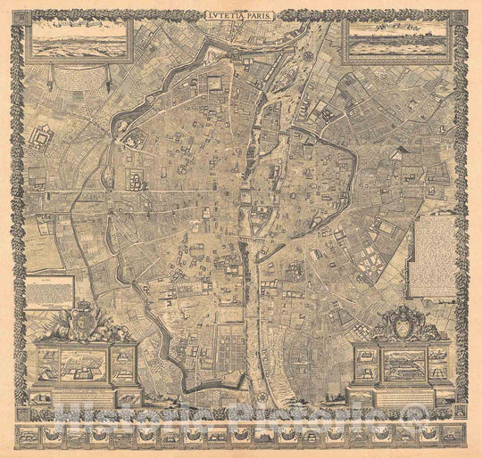 Historic Map : Paris, France "c. 1900 Taride reissue", Gomboust, 1652 v1, Vintage Wall Art