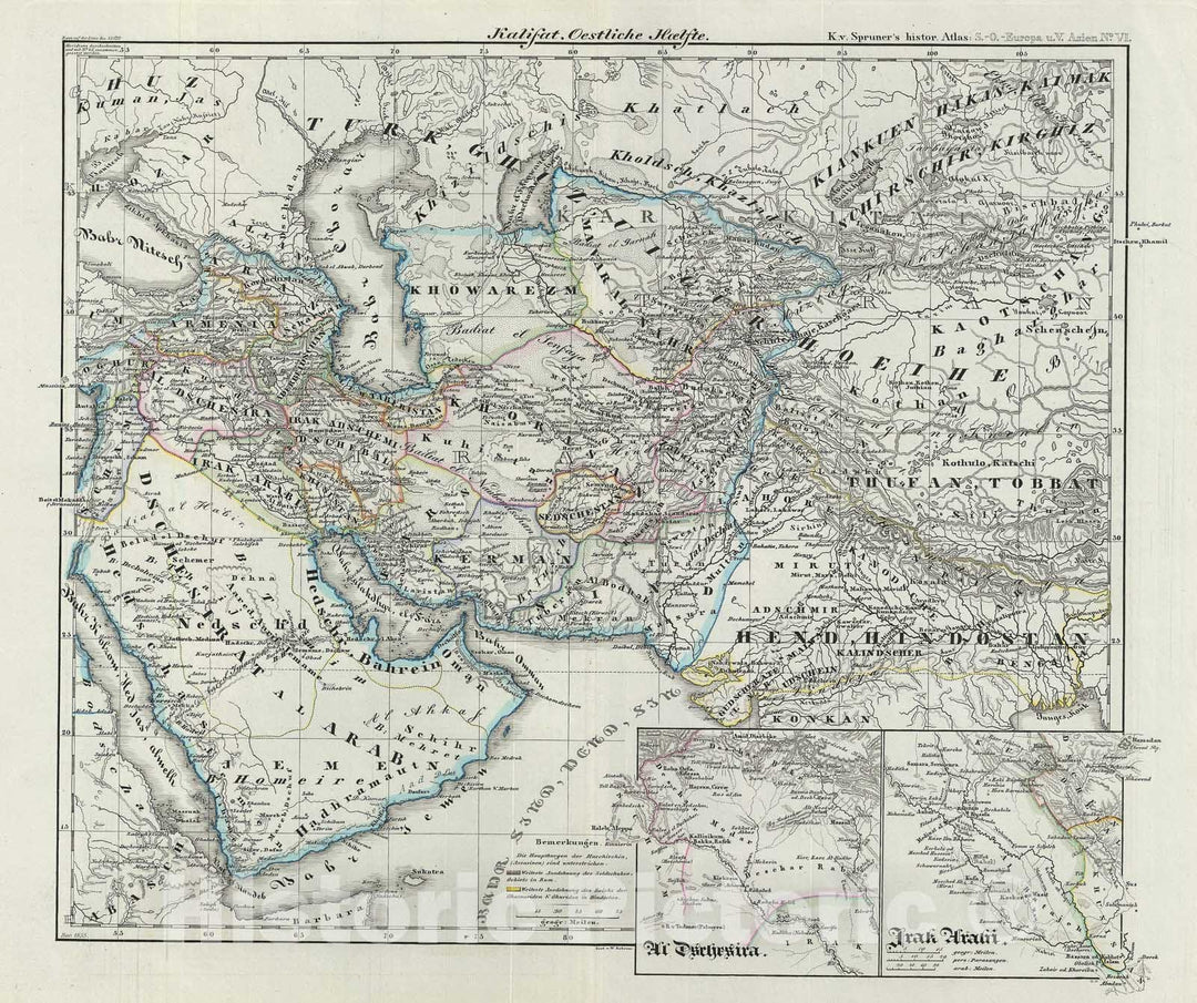 Historic Map : Persia and Arabia: Iran, Iraq, Arabia, Spruner, 1854, Vintage Wall Art