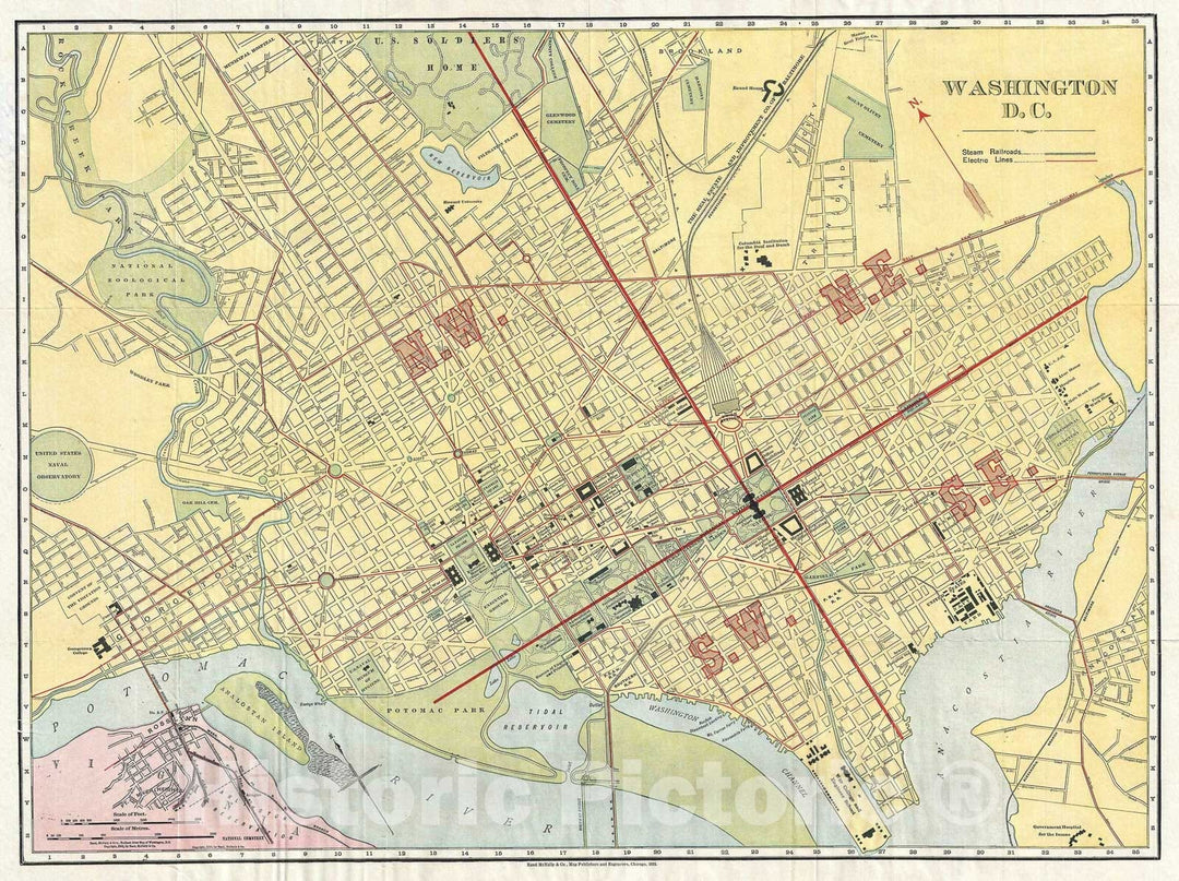 Historic Map : Plan of Washington D.C., Rand McNally, 1910, Vintage Wall Art