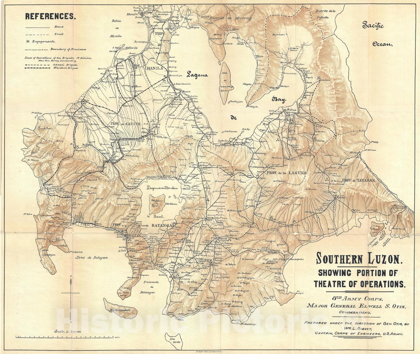 Historic Map : Southern Luzon, The Philippines - Philippine-American War, Otis, 1900, Vintage Wall Art