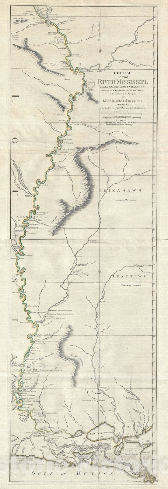 Historic Map : The Mississippi River from The Gulf of Mexico to Fort Chartres, Sayer and Ross, 1775, Vintage Wall Art