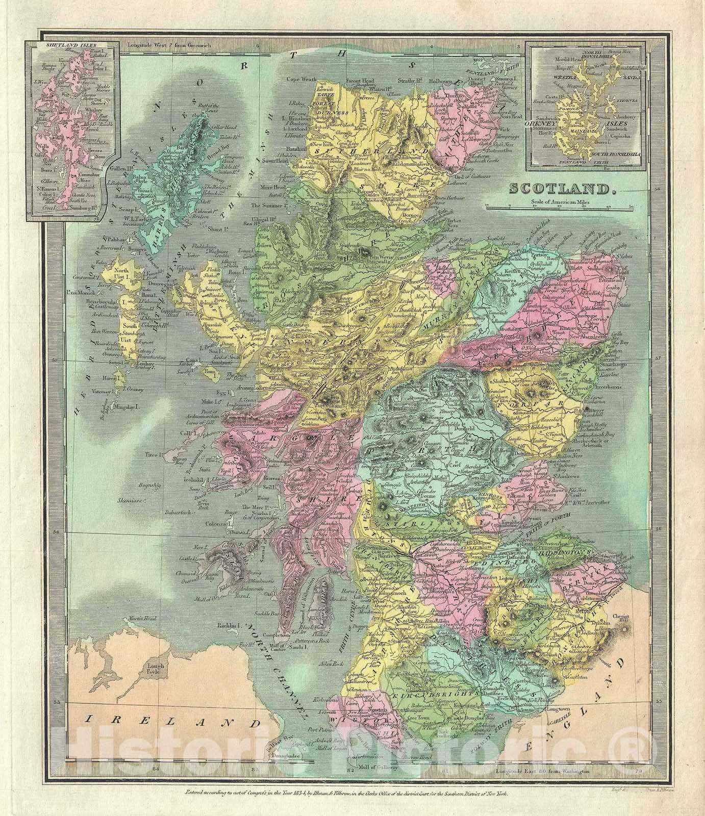 Historic Map : Scotland, Burr, 1834, Vintage Wall Art