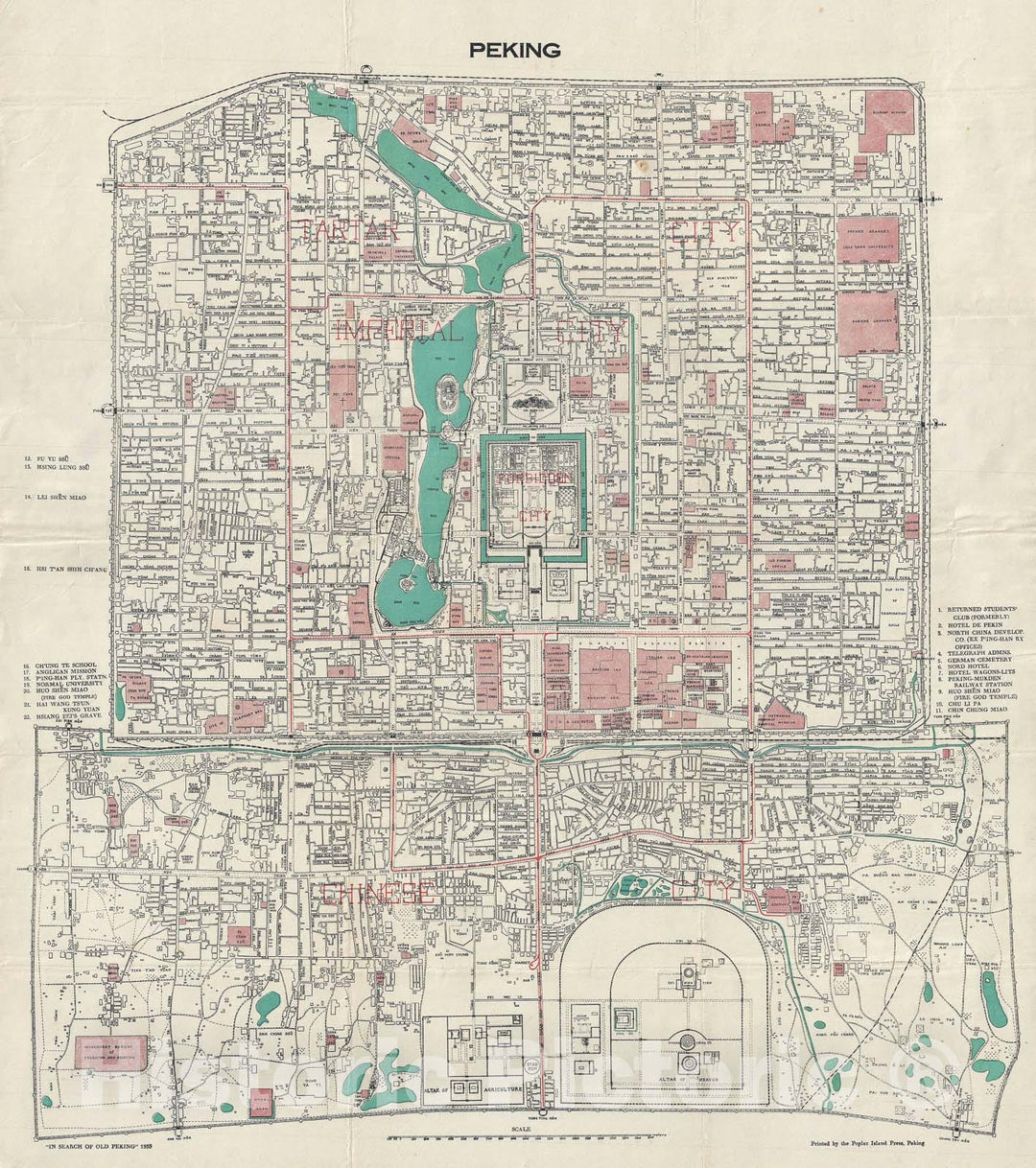 Historic Map : Peking or Beijing, China, Poplar Island Press, 1939, Vintage Wall Art