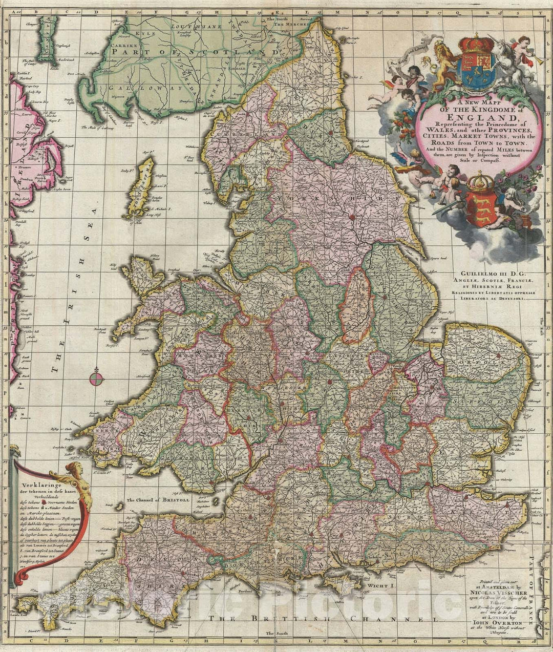 Historic Map : England and Wales, Visscher and Overton, 1695, Vintage Wall Art