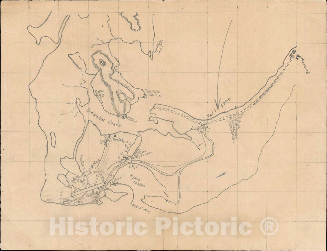 Historic Map : The Allied Invasion of Los Negros in The Admiralty Islands, Manuscript, 1944, Vintage Wall Art