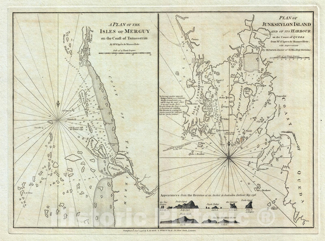 Historic Map : Nautical Chart Phuket Island, Thailand and Berguy, Burma, Laurie and Whittle, 1798, Vintage Wall Art