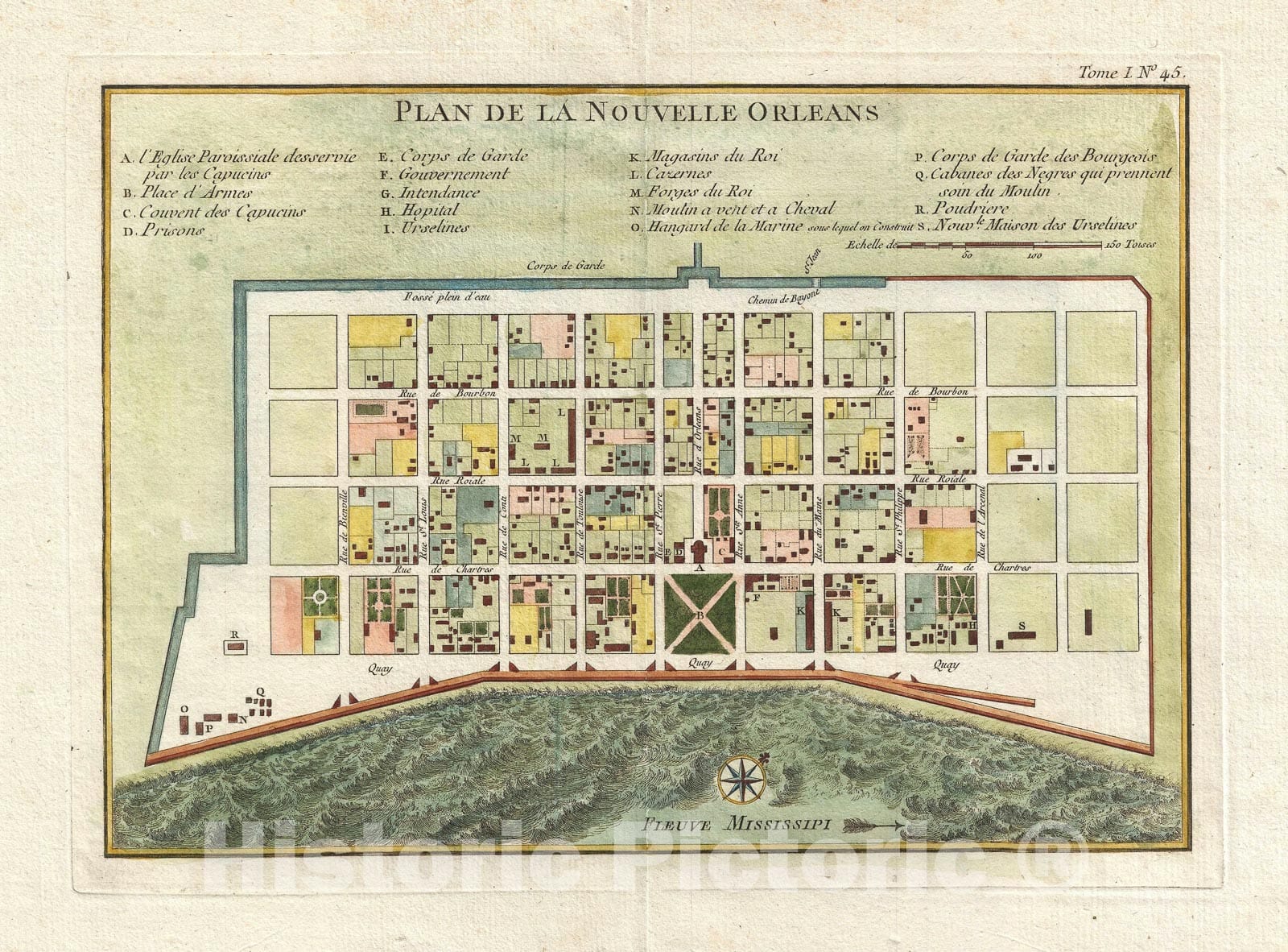 Historic Map : New Orleans, Louisiana, Bellin, 1764, Vintage Wall Art