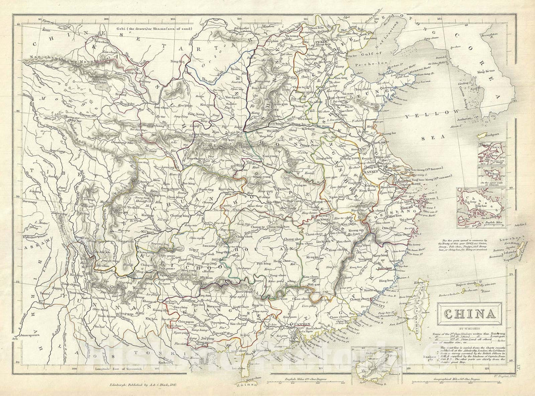 Historic Map : China, Black, 1844, Vintage Wall Art