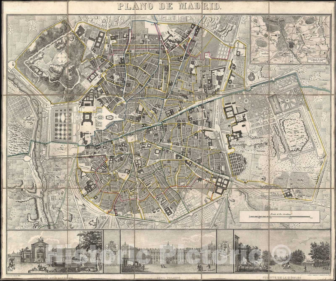 Historic Map : Plan of Madrid, Spain, Lopez, 1846, Vintage Wall Art