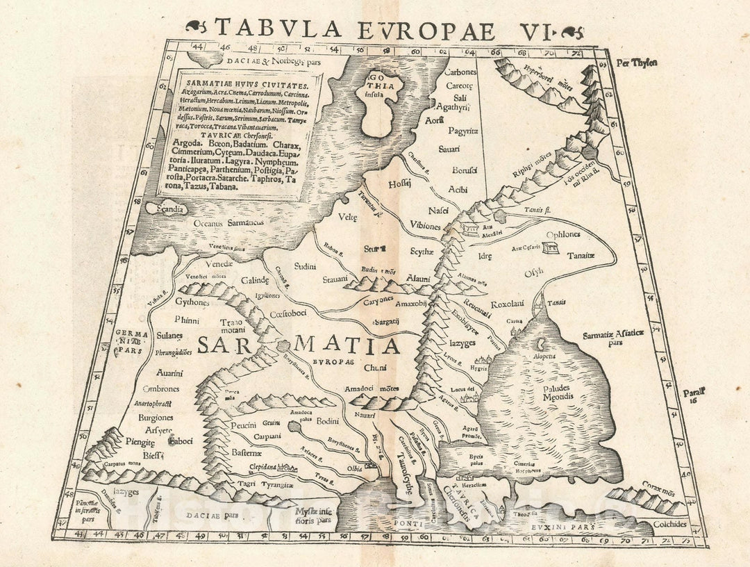 Historic Map : Eastern Europe as it was Known to Ptolemy, Ptolemaic, 1552, Vintage Wall Art