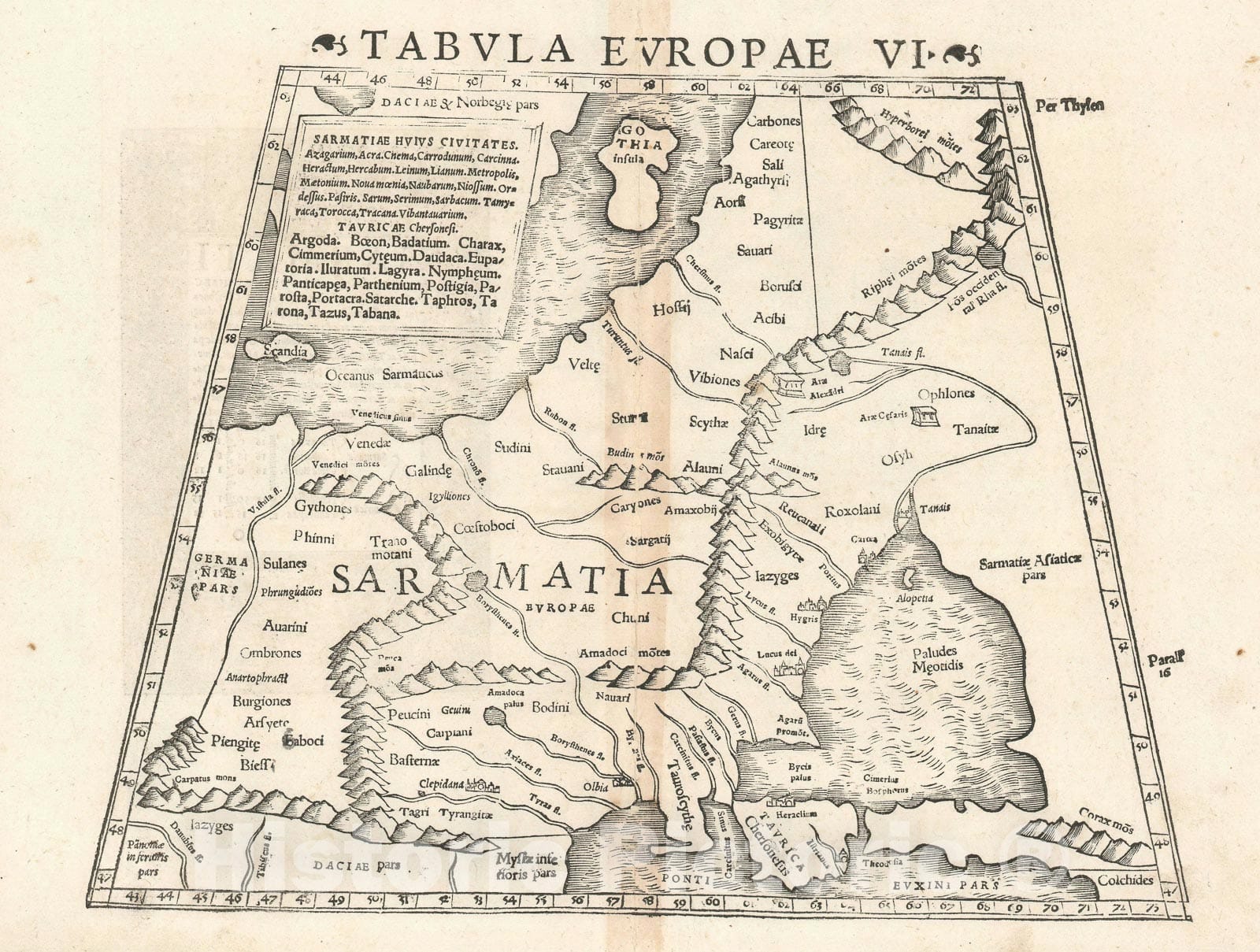 Historic Map : Eastern Europe as it was Known to Ptolemy, Ptolemaic, 1552, Vintage Wall Art