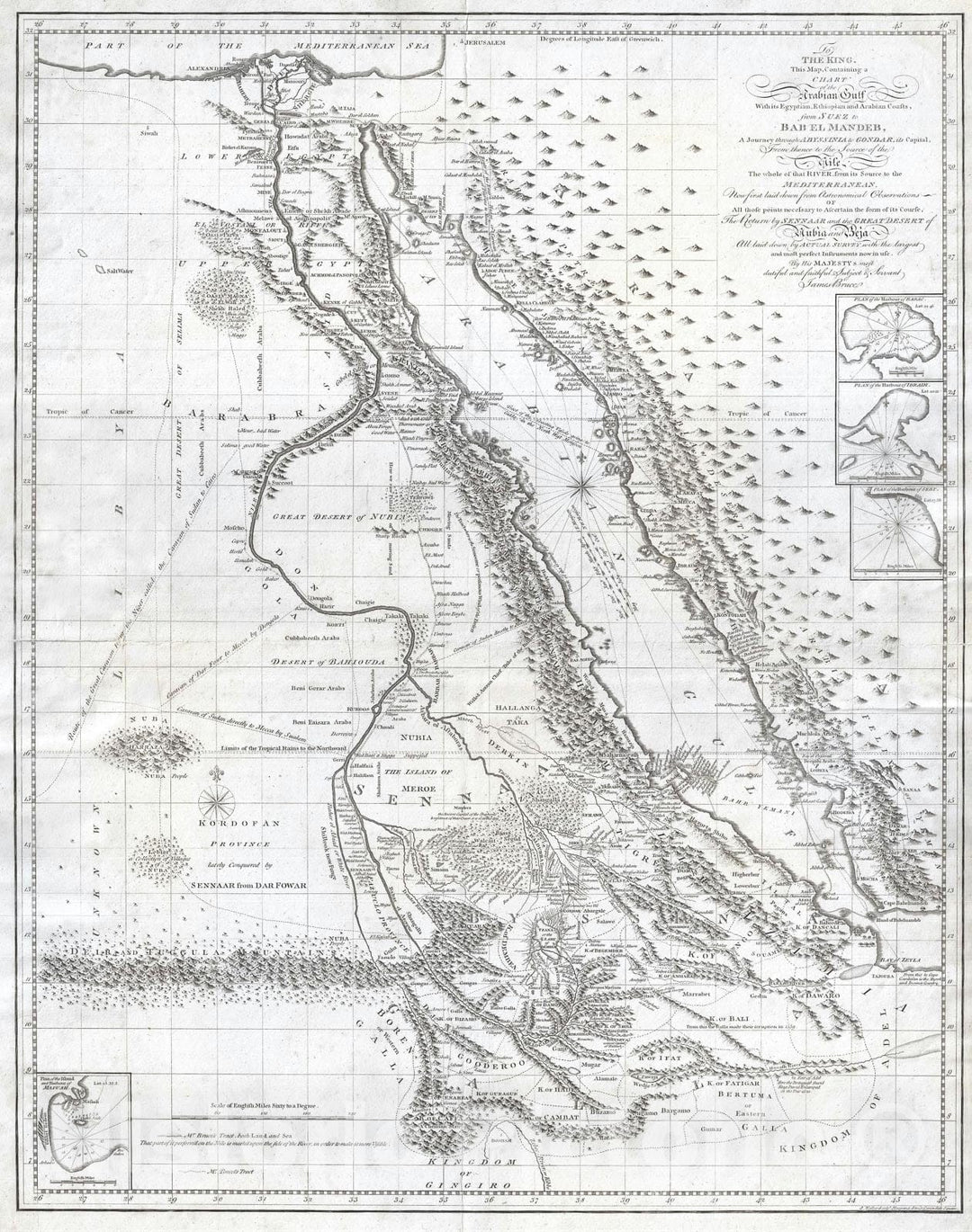 Historic Map : Egypt, Abysinnia, and The Red Sea, James Bruce, 1790, Vintage Wall Art