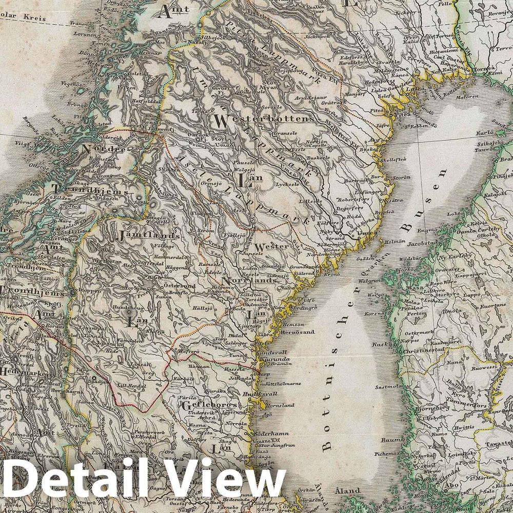 Historic Map : Sweden and Norway, Perthes, 1853, Vintage Wall Art