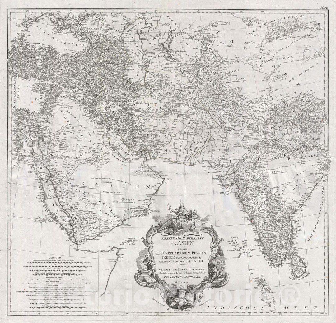 Historic Map : Persia, Arabia and India, Schraembl, 1786, Vintage Wall Art