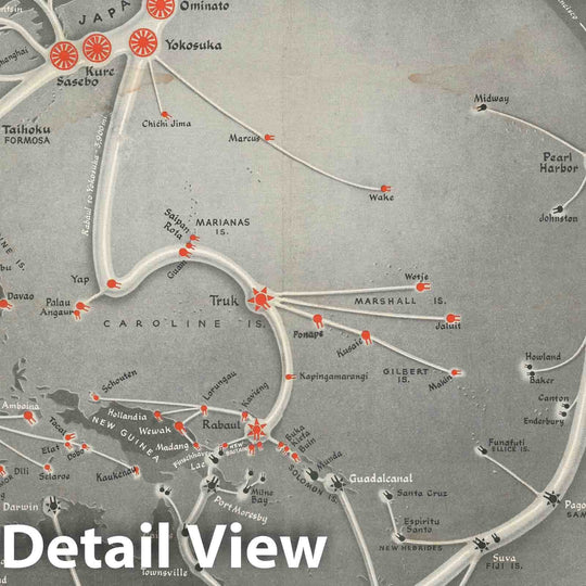 Historic Map : Chapin Pictorial Map of The Pacific Fortified Positions During World War II, 1943, Vintage Wall Art