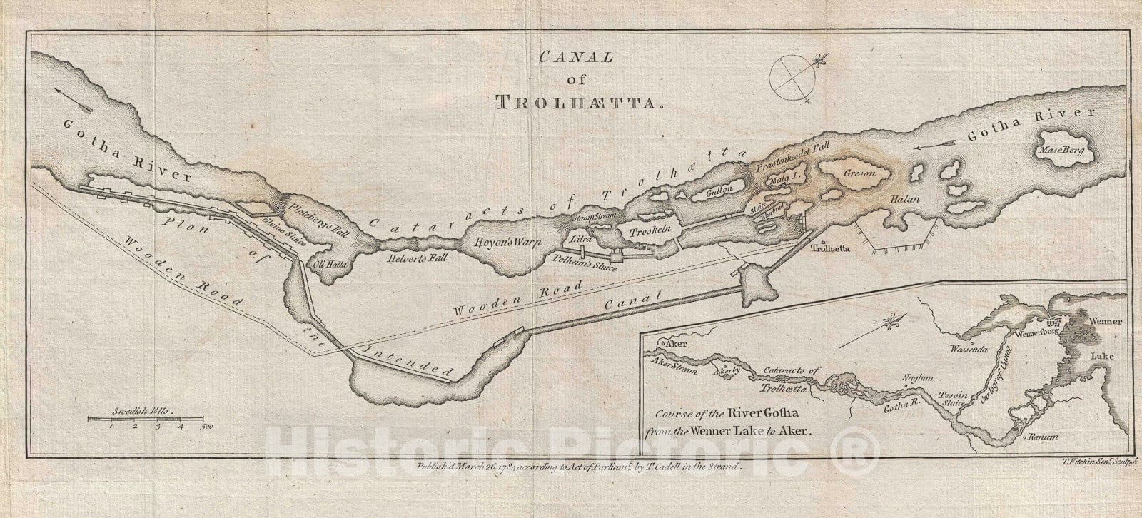 Historic Map : Plan of The Trolhaetta Canal, Sweden, Kitchen, 1784, Vintage Wall Art