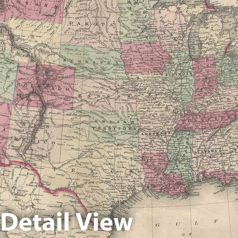 Historic Map : The United States, Johnson, 1866, Vintage Wall Art