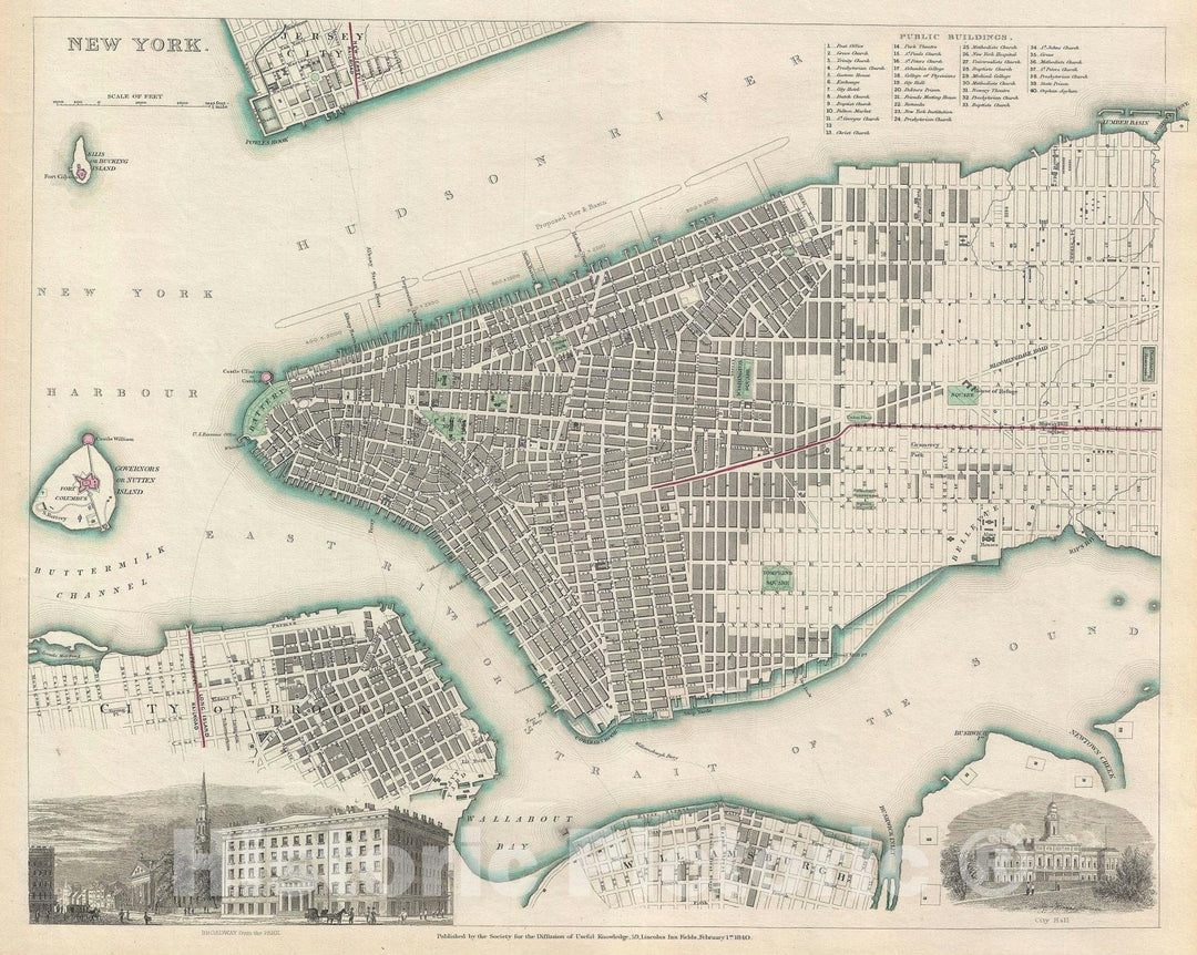 Historic Map : New York City, S.D.U.K., 1840 v1, Vintage Wall Art