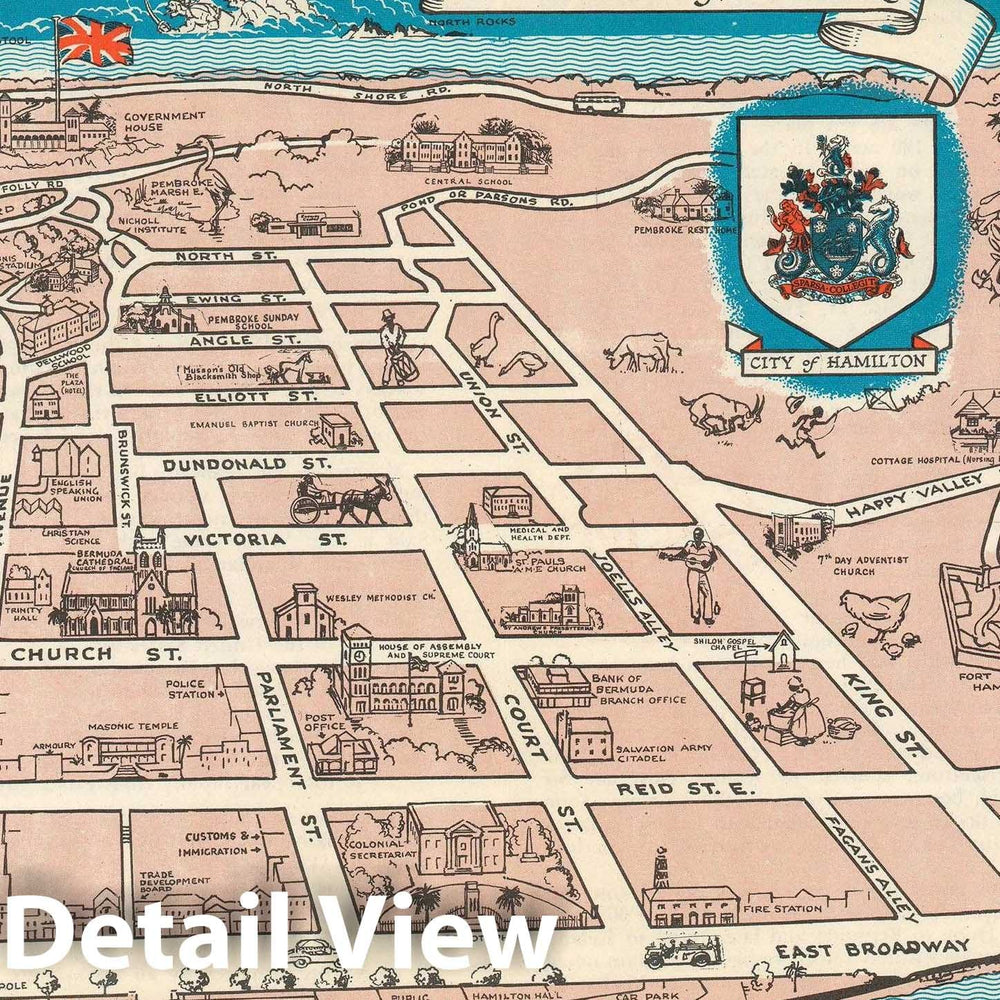 Historic Map : Bermuda Press Pictorial Map of Hamilton, Bermuda, 1959, Vintage Wall Art