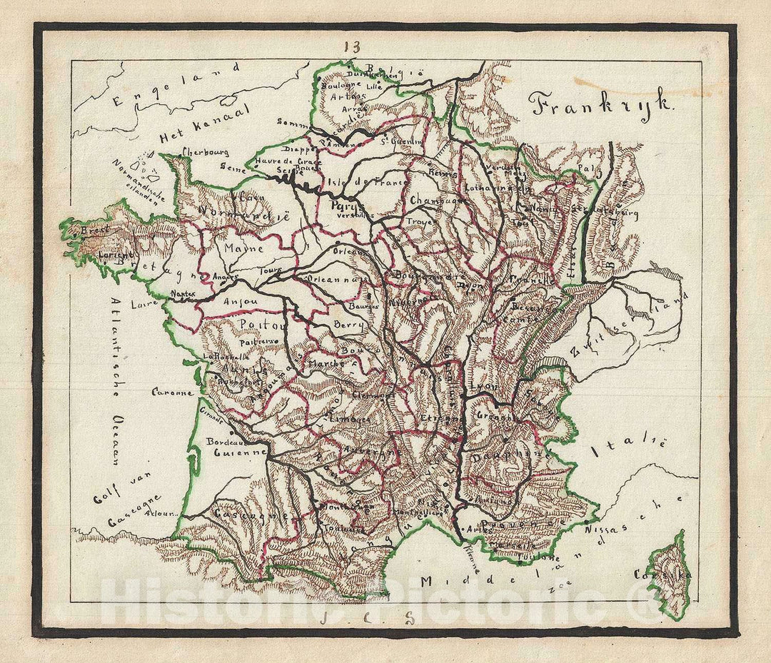 Historic Map : France, Sikkel Manuscript, 1871, Vintage Wall Art