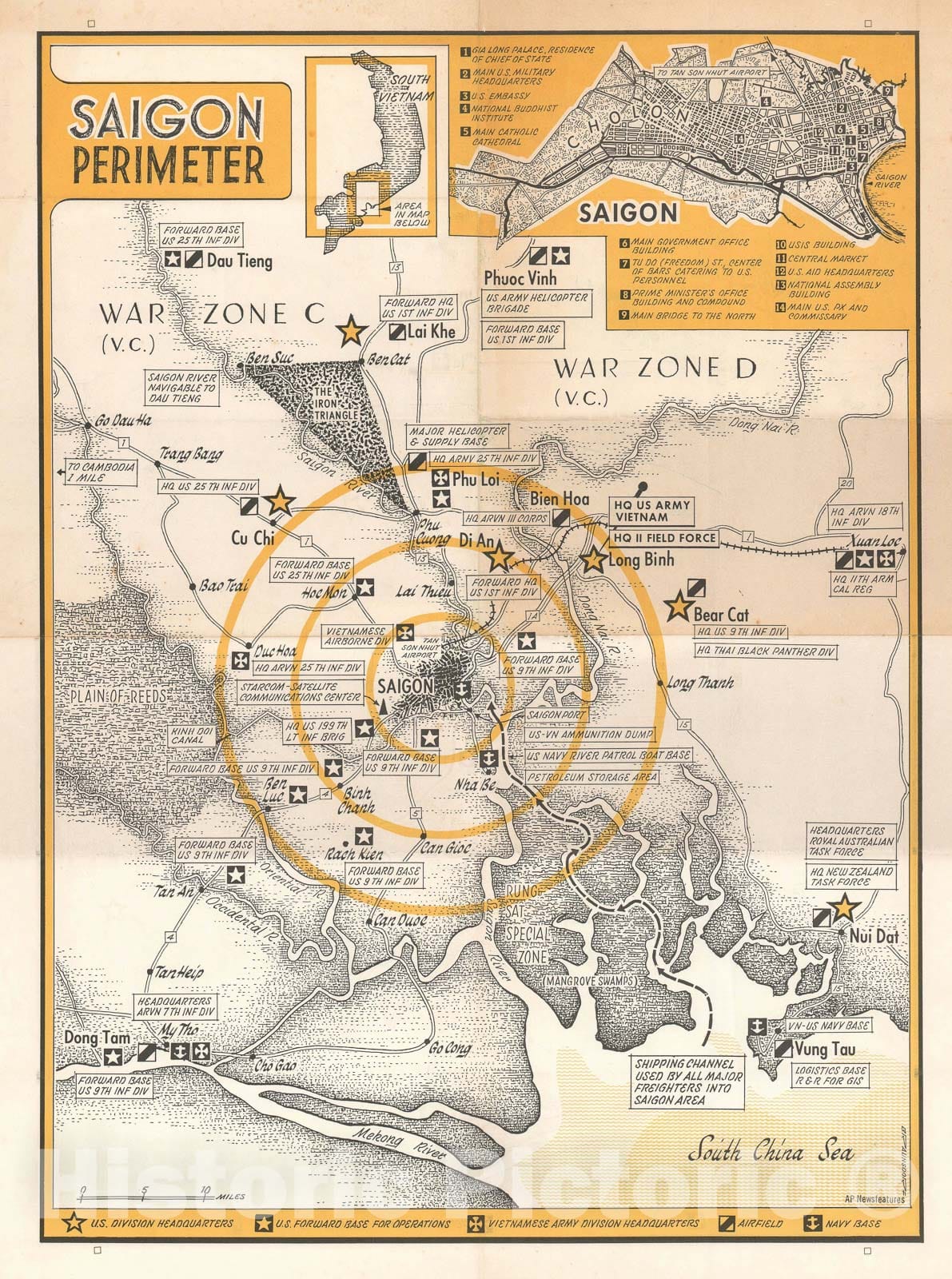 Historic Map : Vicinity of Saigon, South Vietnam During The Vietnam War, Braunsdorf, 1968, Vintage Wall Art