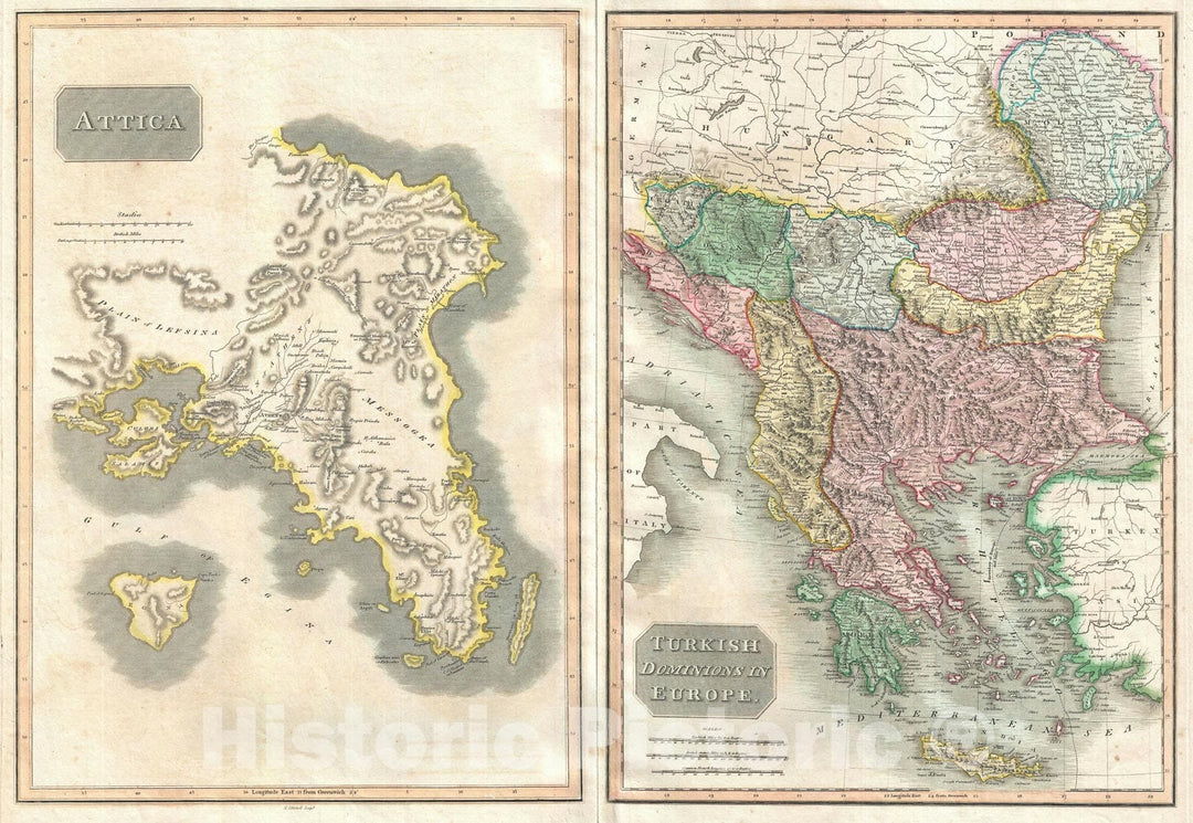 Historic Map : Greece and Attica, Thomson, 1814, Vintage Wall Art