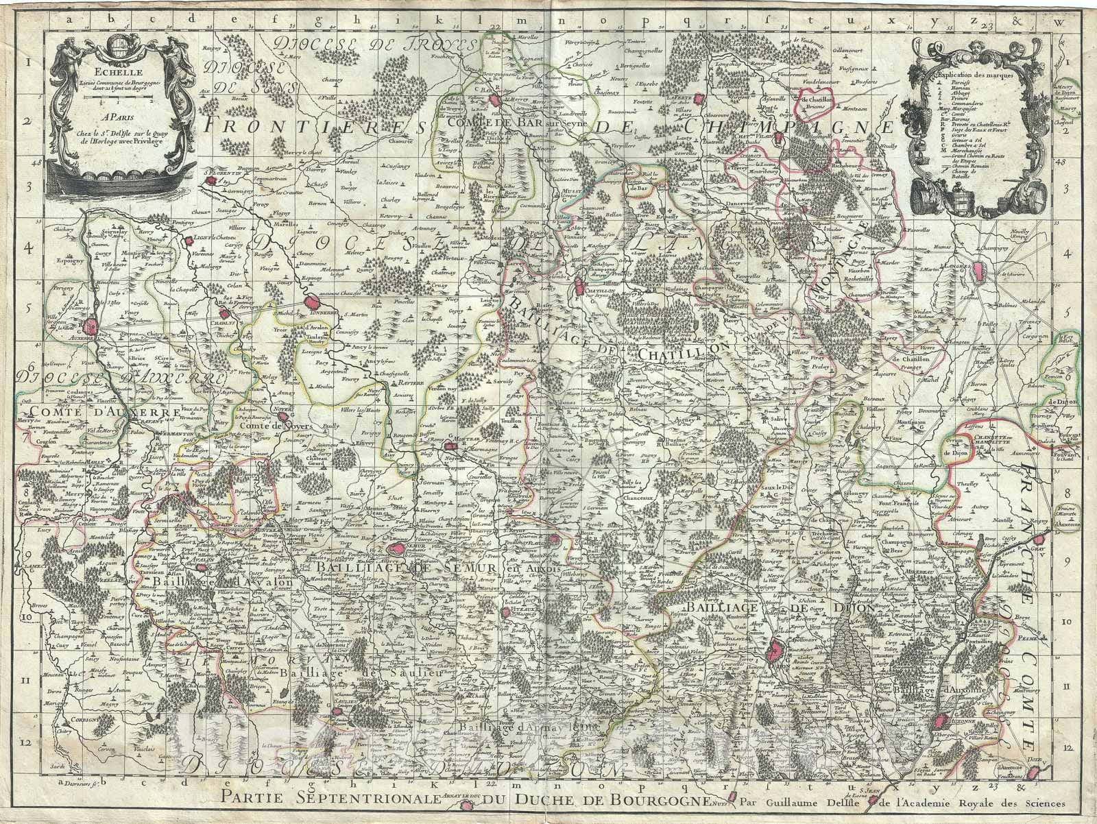 Historic Map : Northern Burgundy "Bourgogne", France "Burgundy Wine Region", De L'isle, 1709, Vintage Wall Art