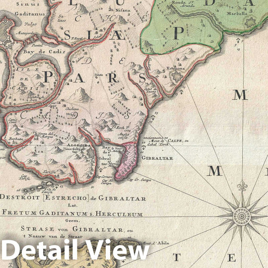 Historic Map : Map of The Strait of Gibraltar and Cadiz, Petit and Homann Heirs, 1730, Vintage Wall Art