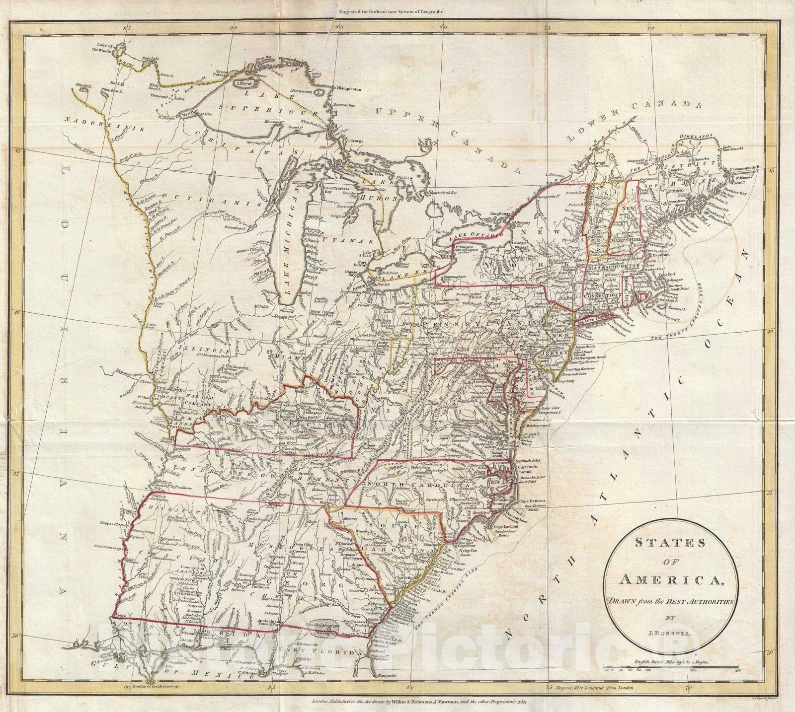 Historic Map : The United States, Russell, 1811, Vintage Wall Art