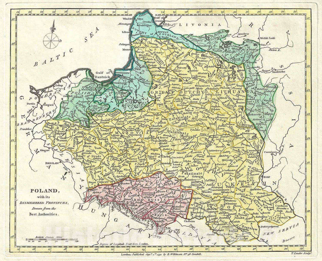 Historic Map : Poland, Wilkinson, 1791, Vintage Wall Art